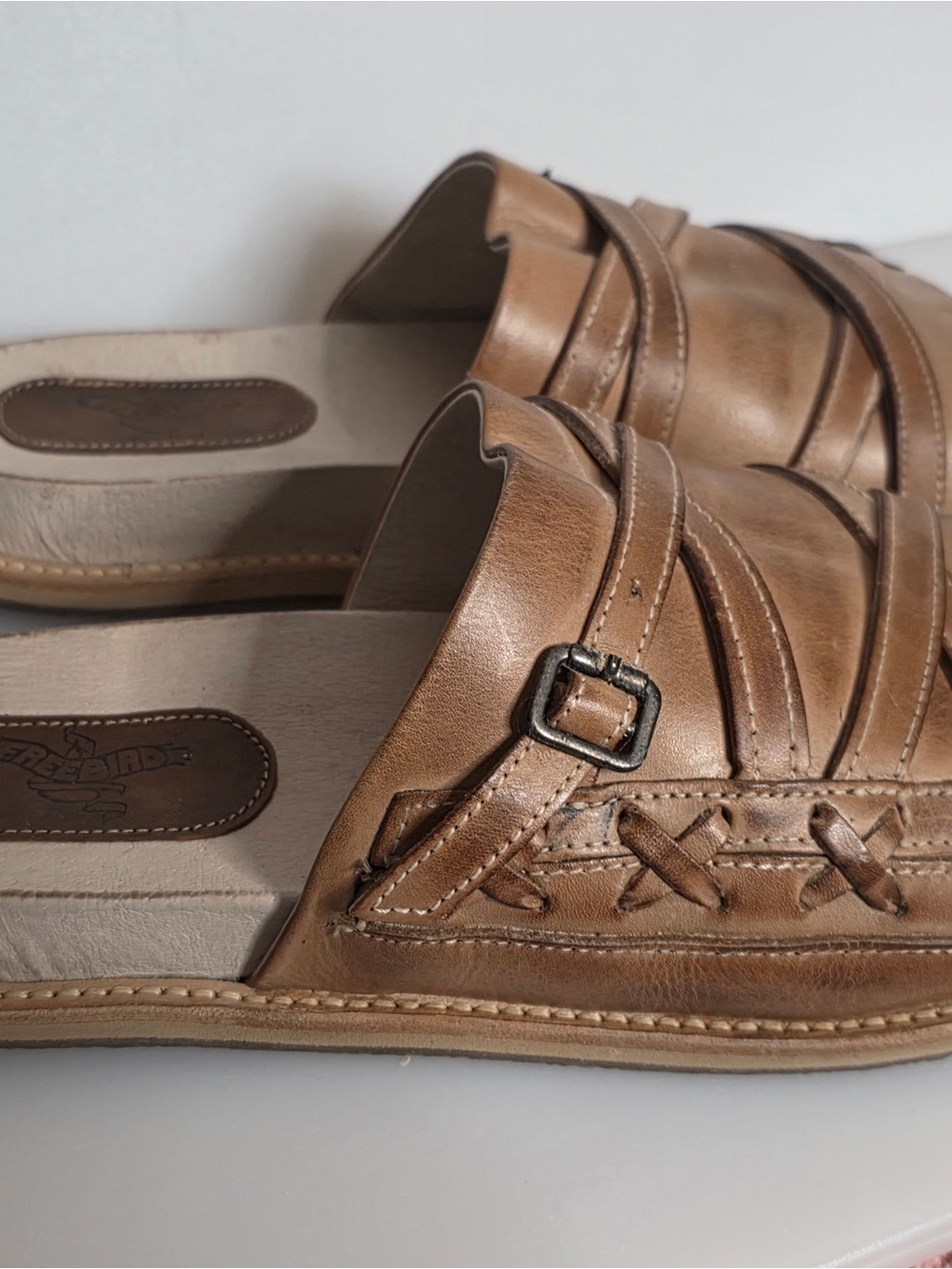 Freebird by Steven FLEETWOOD Brown Leather Strappy Slide Sandals - Picture 2 of 6